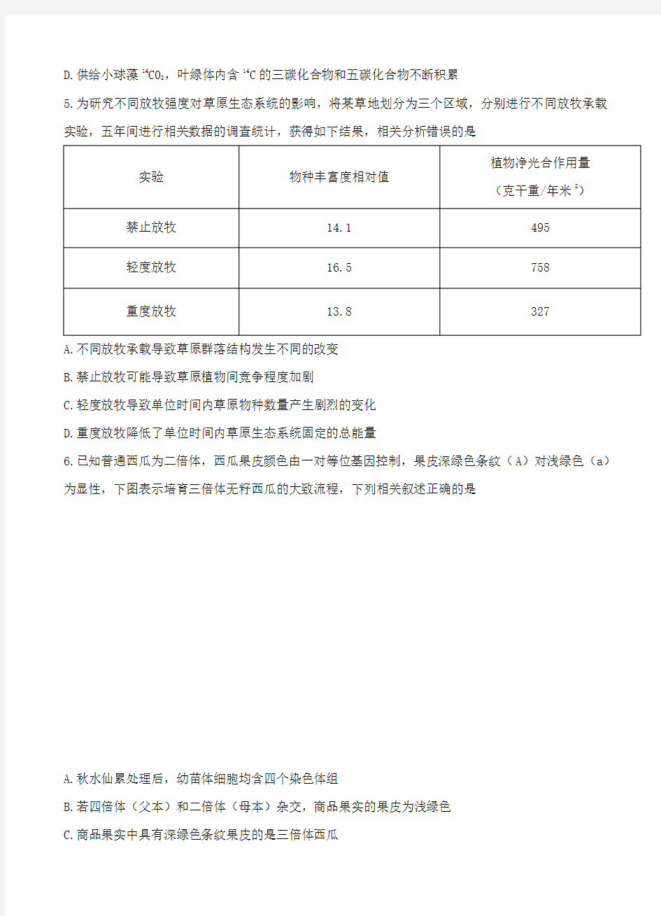  福建省福州市2018届高三下学期质量检测(3月)理科综合试卷(含答案)