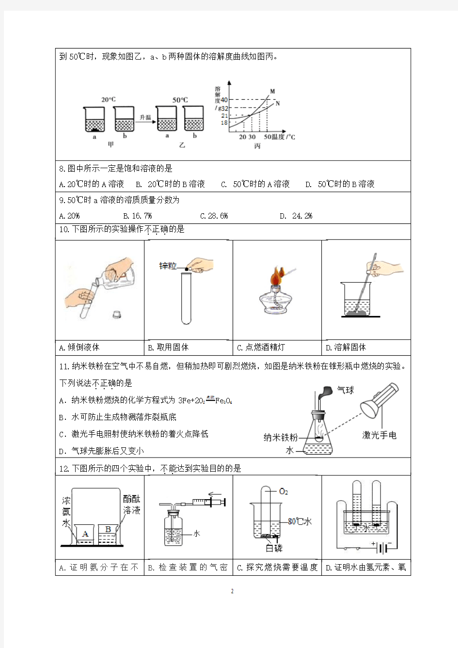 2019年北京市密云区初三化学一模试题和答案(Word版,可编辑)