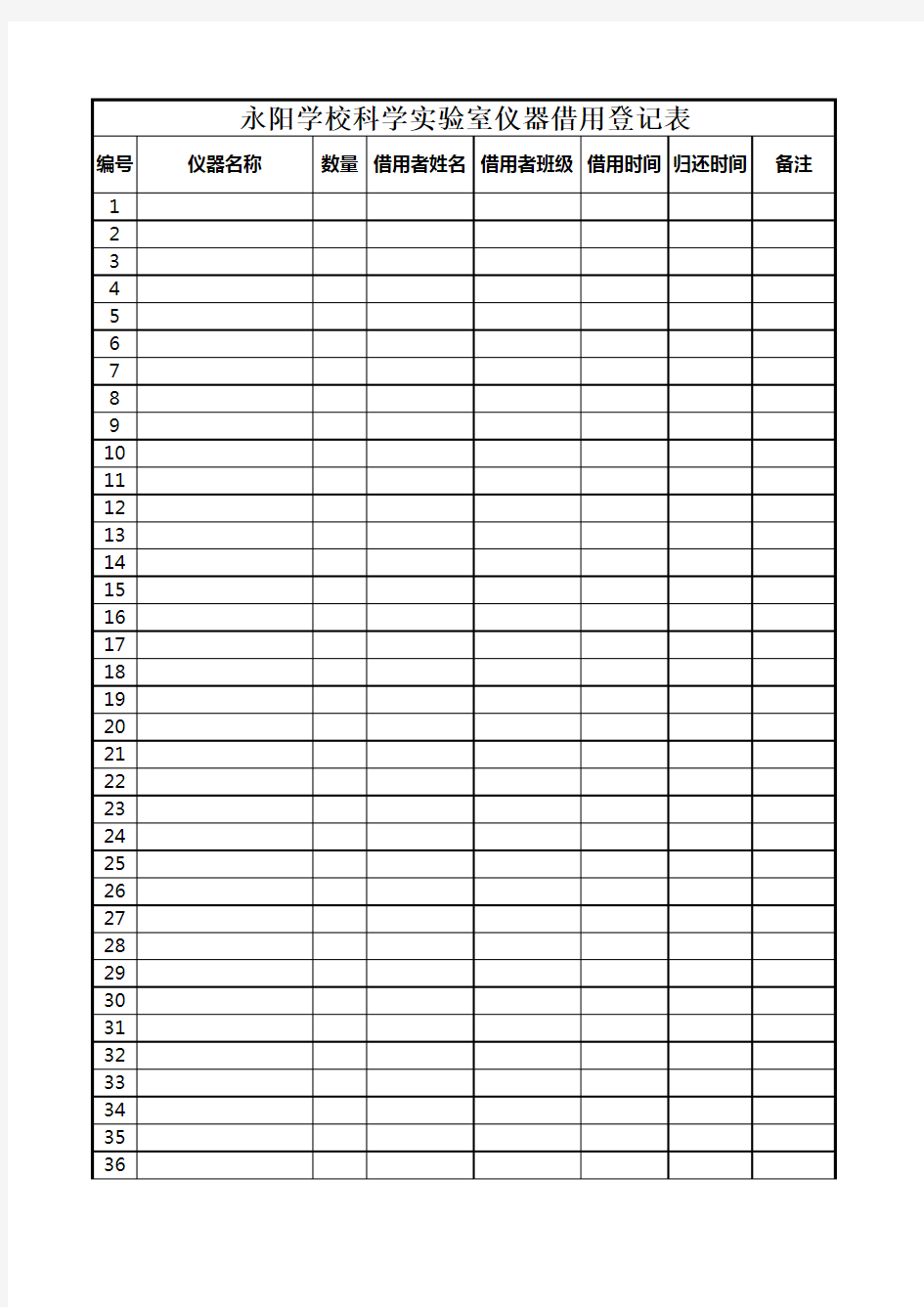 科学仪器室借用登记表