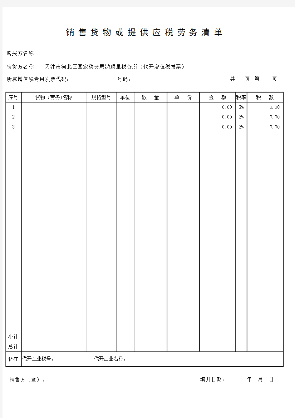 增值税销售货物或者提供应税劳务清单(标准模板)