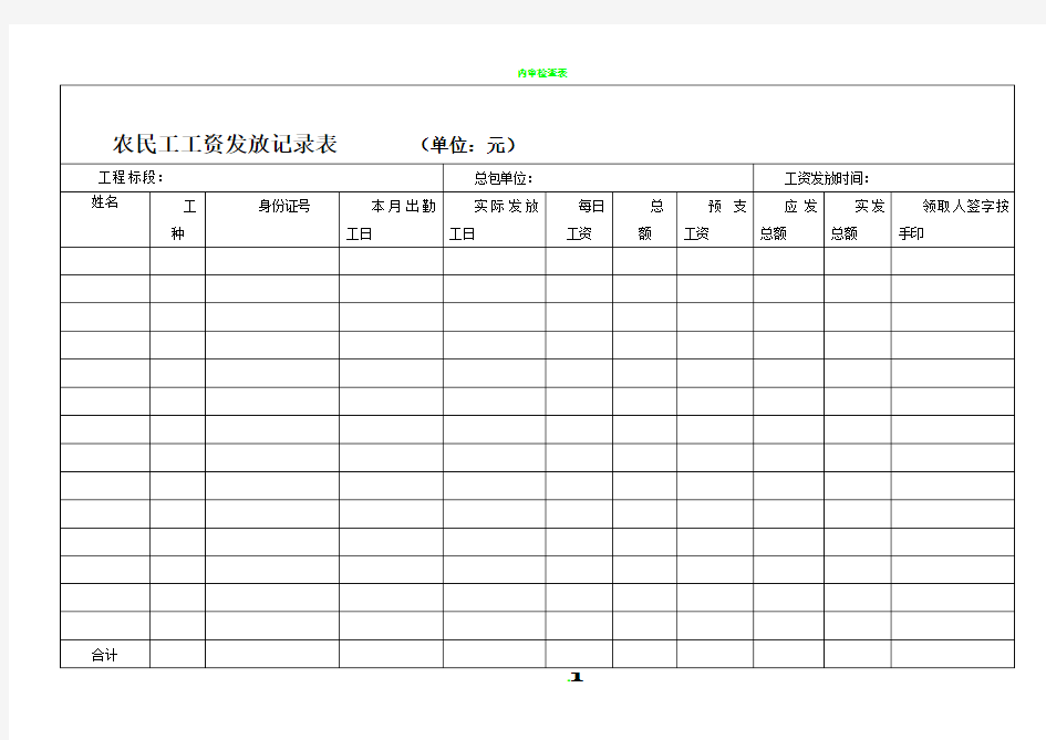 农民工工资发放记录表