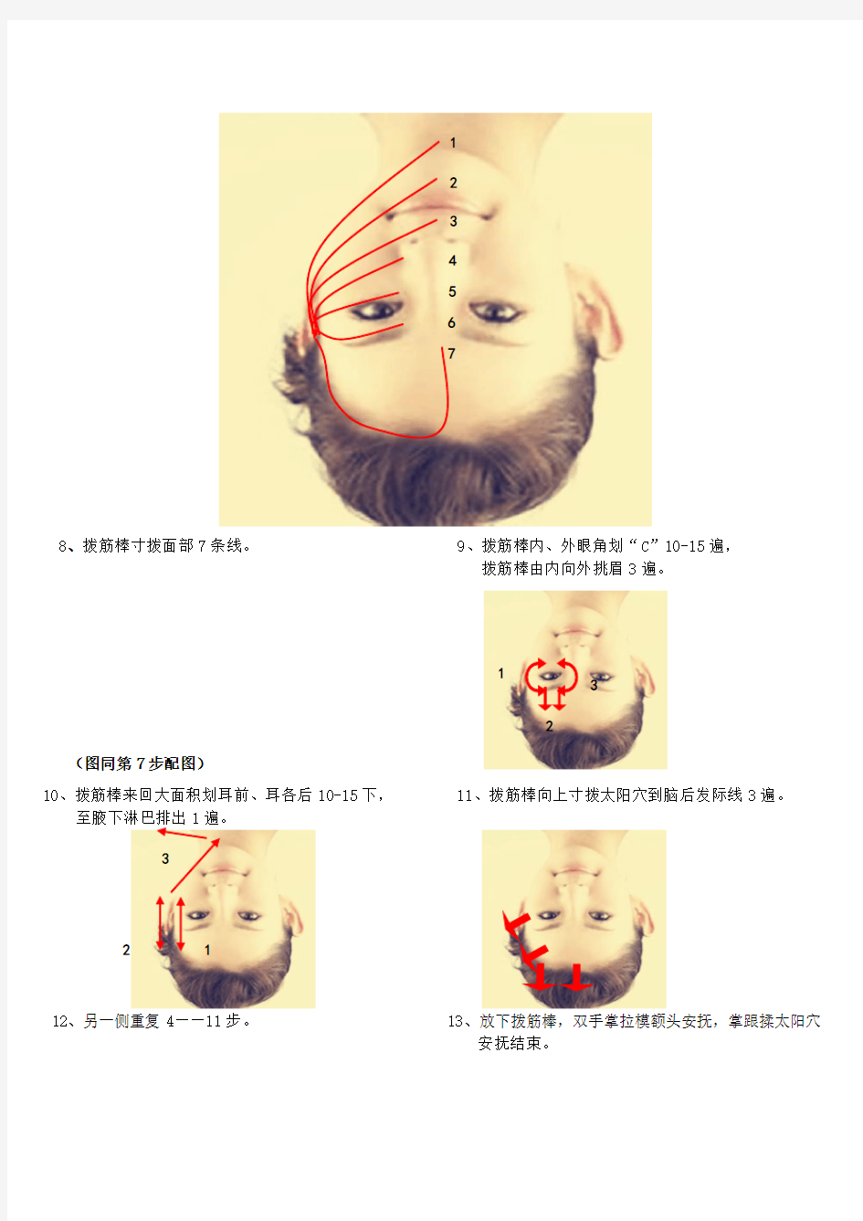 面部拨筋手法示意图