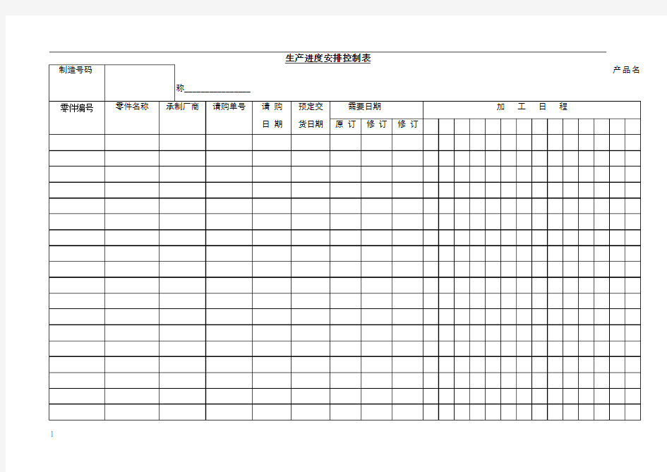 生产进度安排控制表