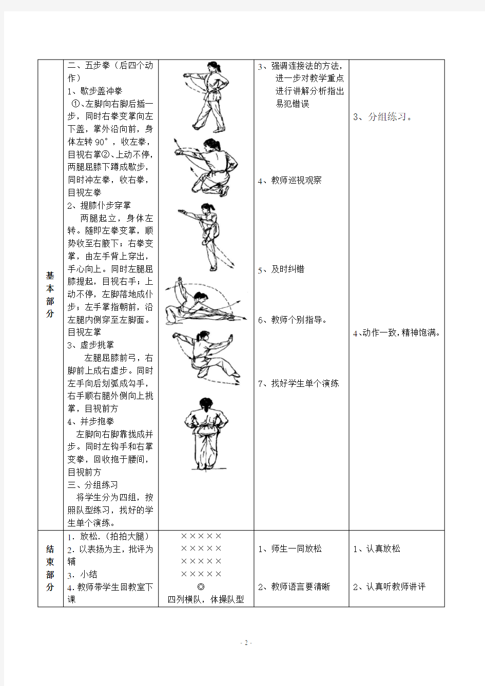 武术基本功练习和五步拳教案(公开课)