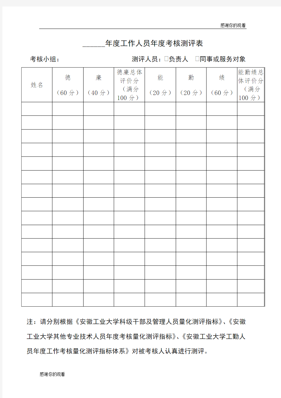 工作人员年度考核测评表.doc