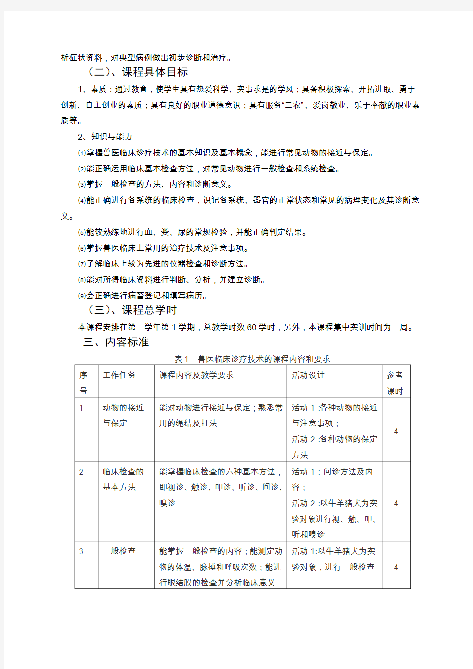 《兽医临床诊疗技术》课程标准