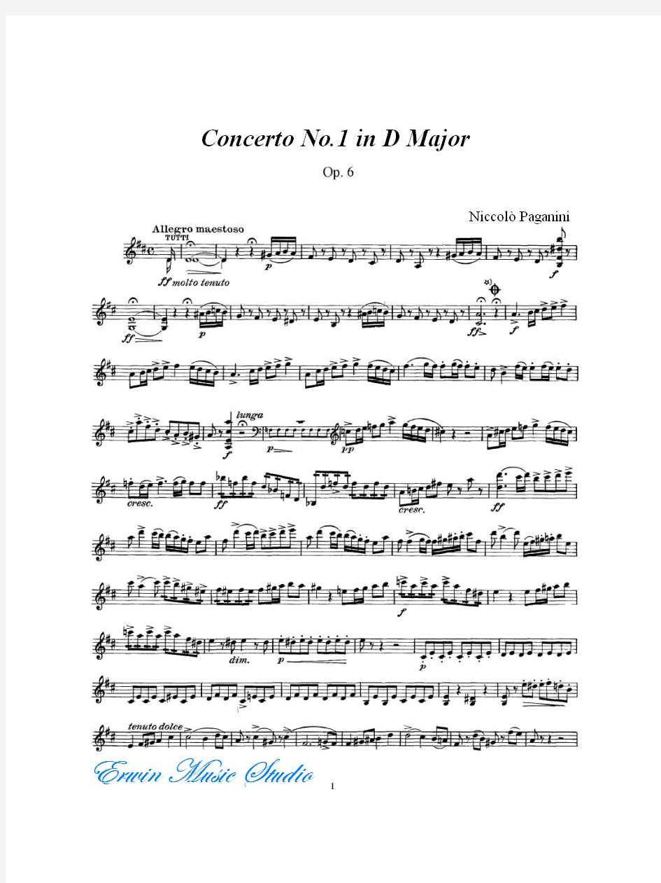 帕格尼尼《 D大调第一小提琴协奏曲 》作品.6 小提琴谱