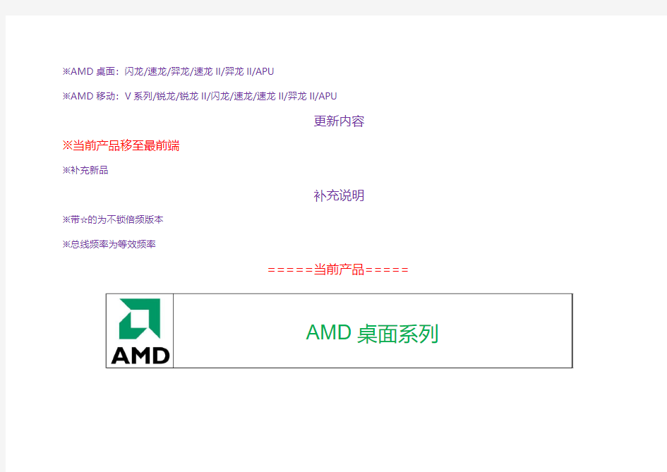 AMD全系列CPU