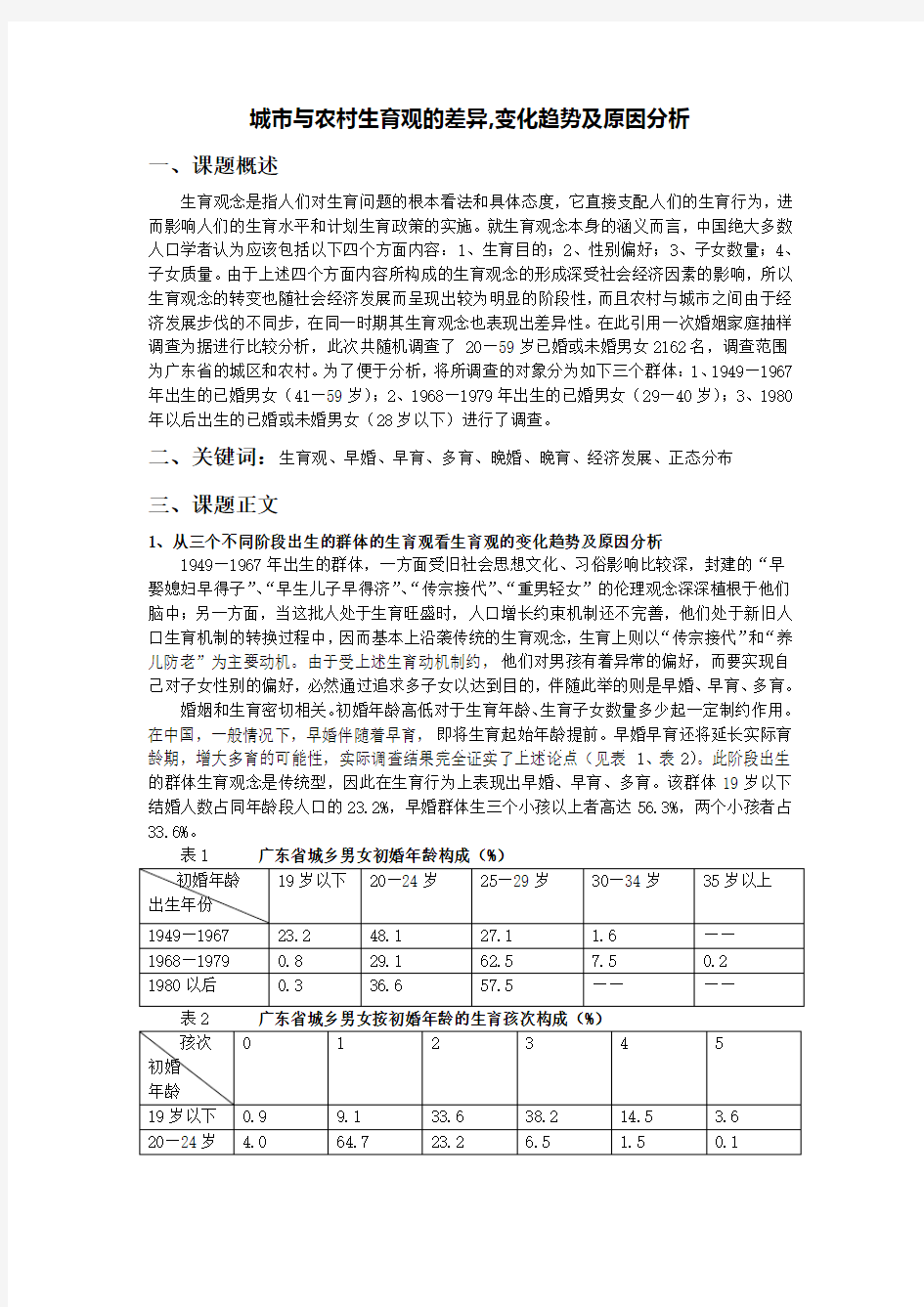 城市与农村生育观的差异、变化趋势及原因分析