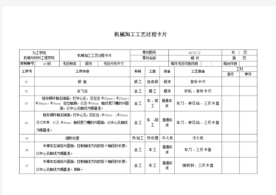 机械加工工艺过程卡片