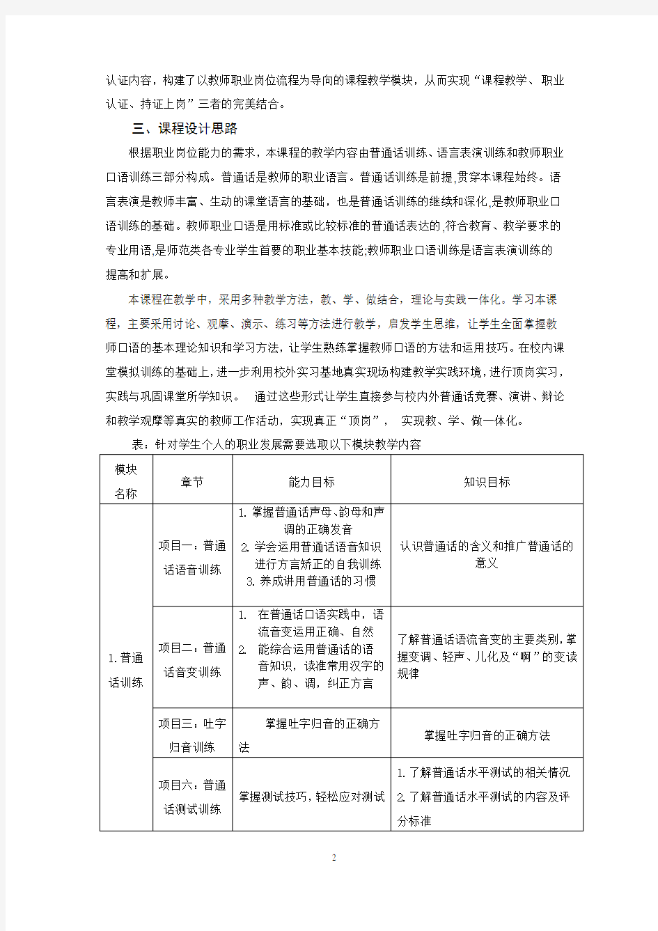 《教师口语》课程标准