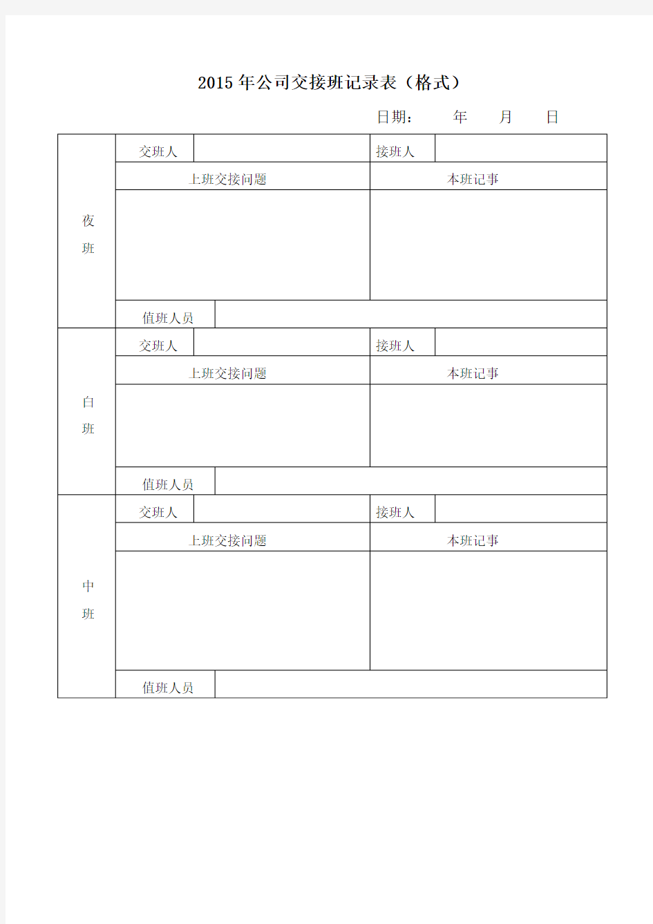 2015年公司交接班记录表(格式)