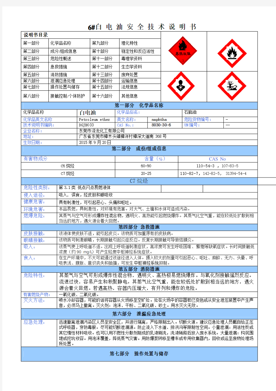 6号白电油MSDS_抹机水MSDS