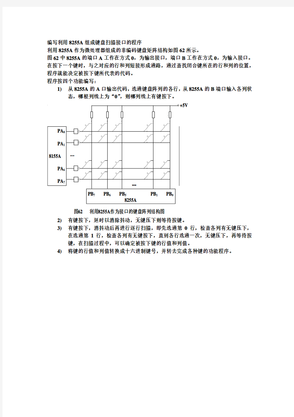 编写利用8255A组成键盘扫描接口的程序