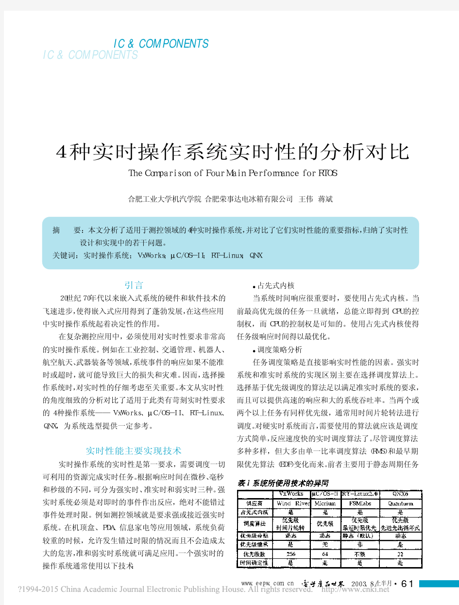 4种实时操作系统实时性的分析对比