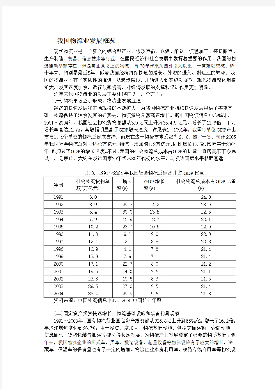 我国物流业的发展概况