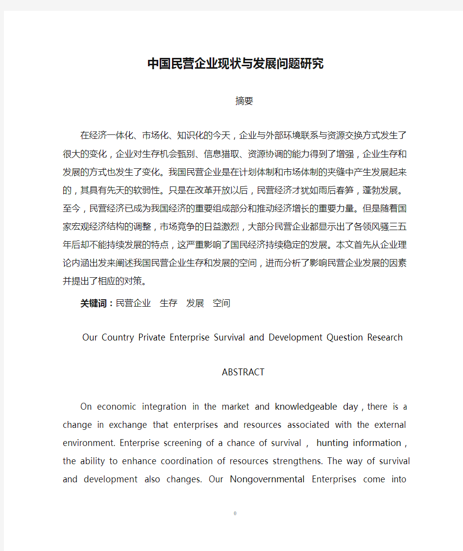 中国民营企业现状与发展问题研究