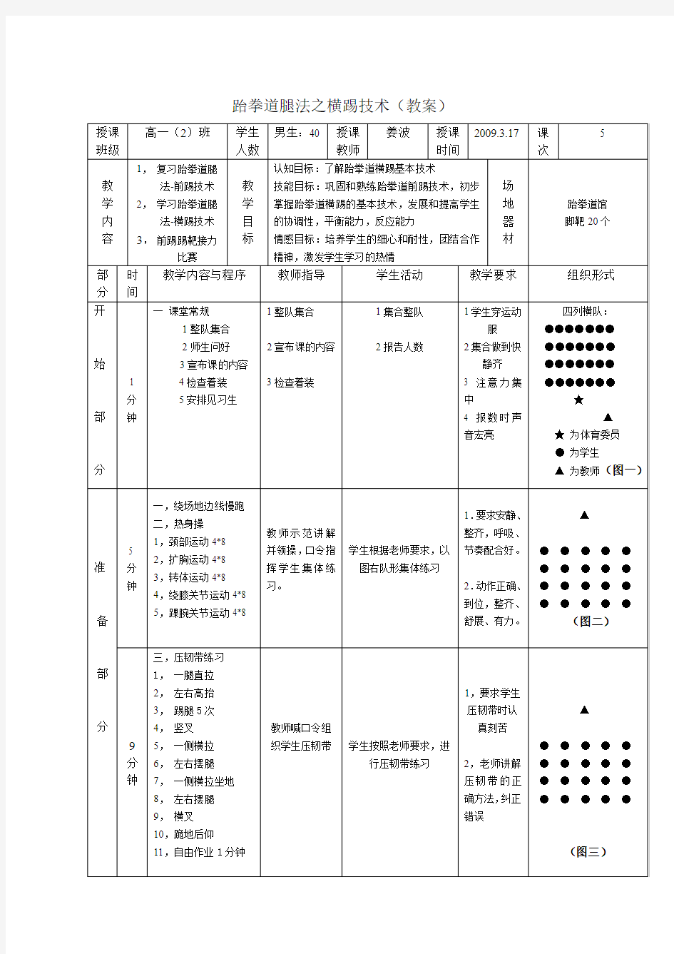 跆拳道腿法之横踢技术(教案)