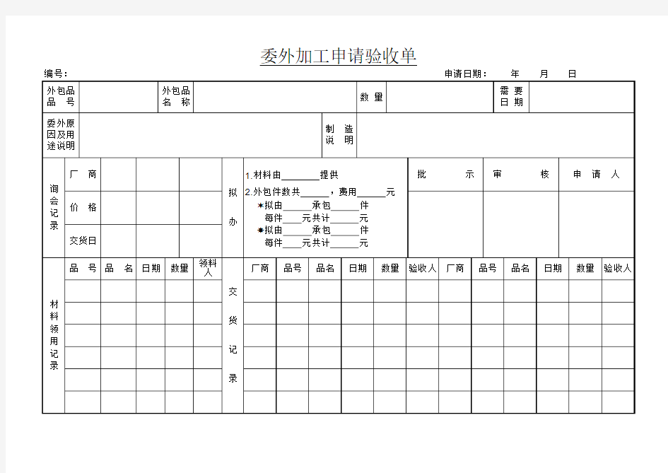 委外加工申请验收单