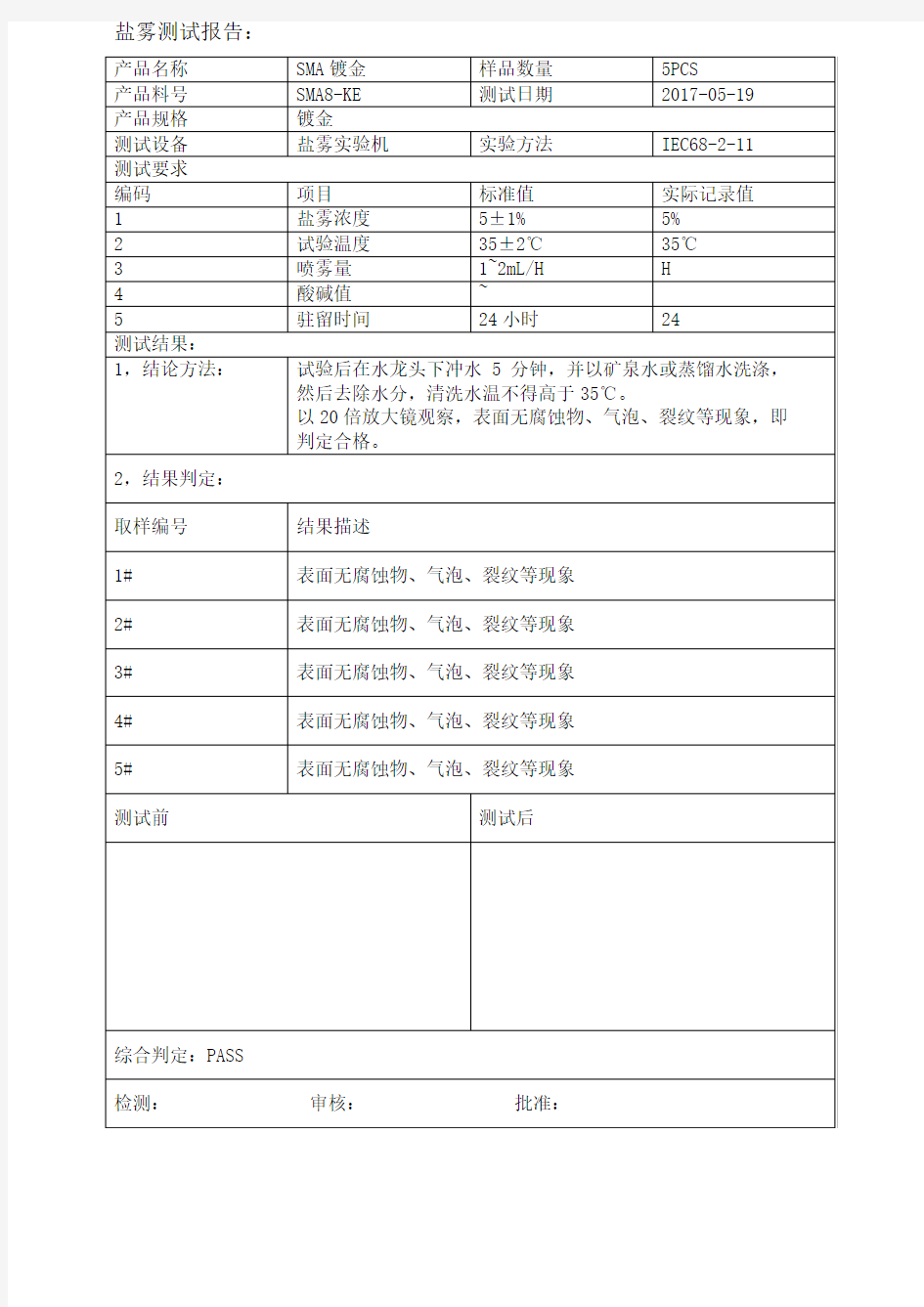 盐雾测试报告模板