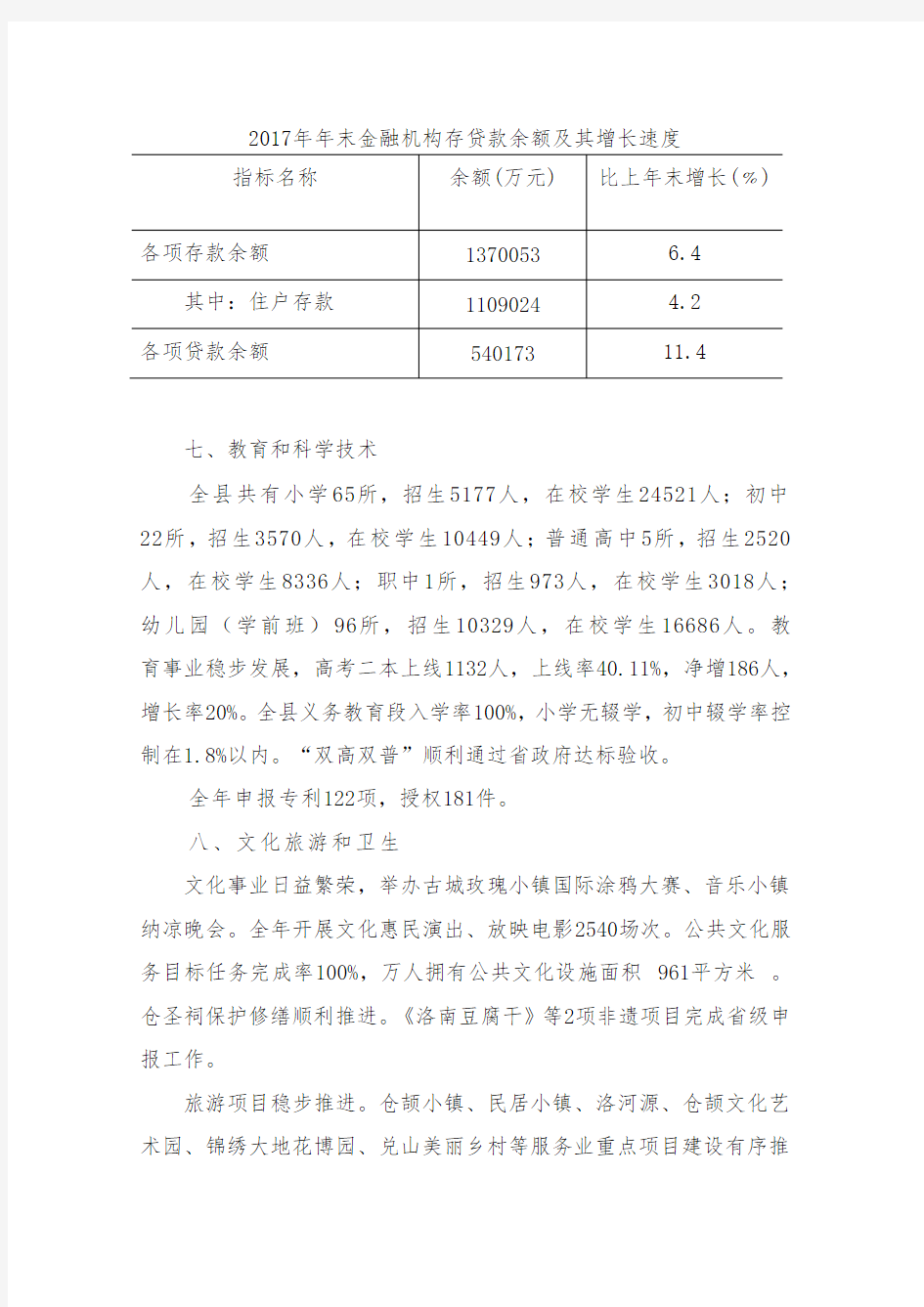 2017年年末金融机构存贷款余额及其增长速度