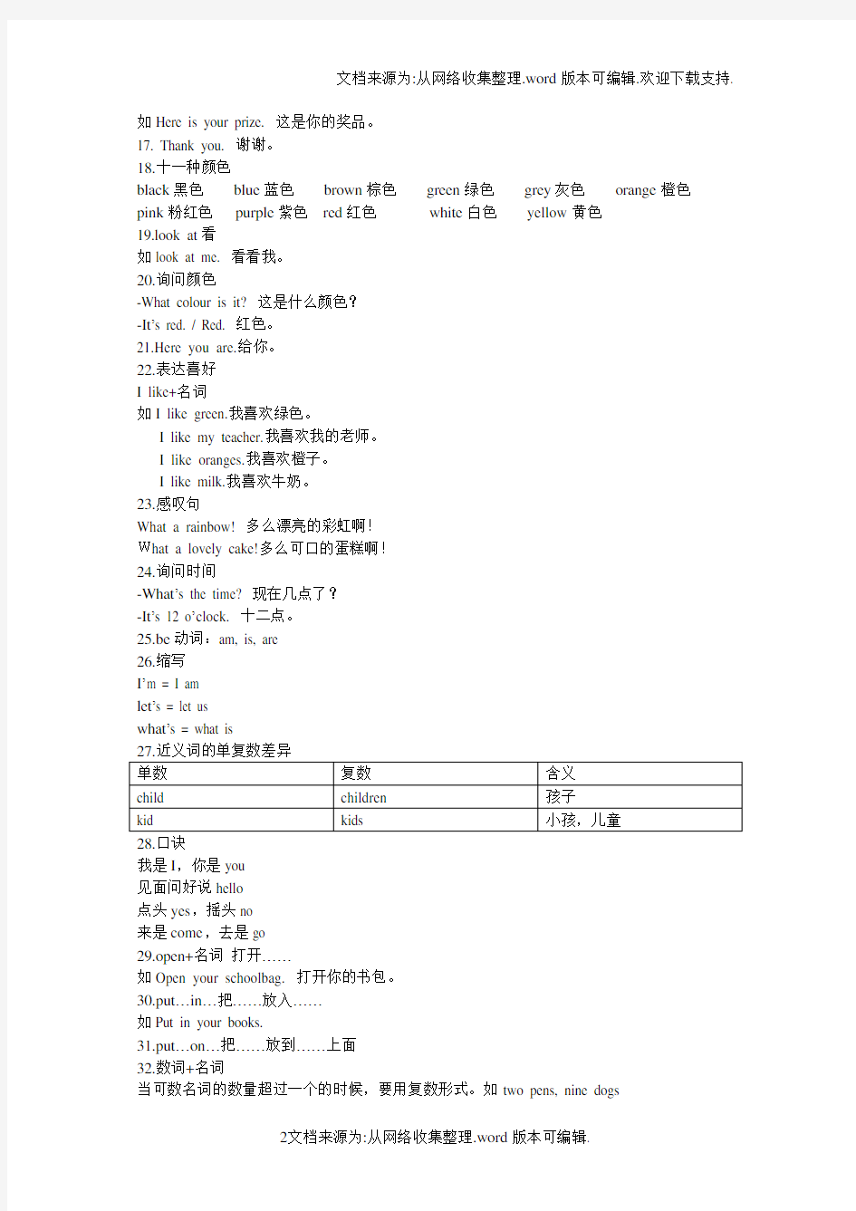 剑桥英语JOININ三年级上册知识点(供参考)