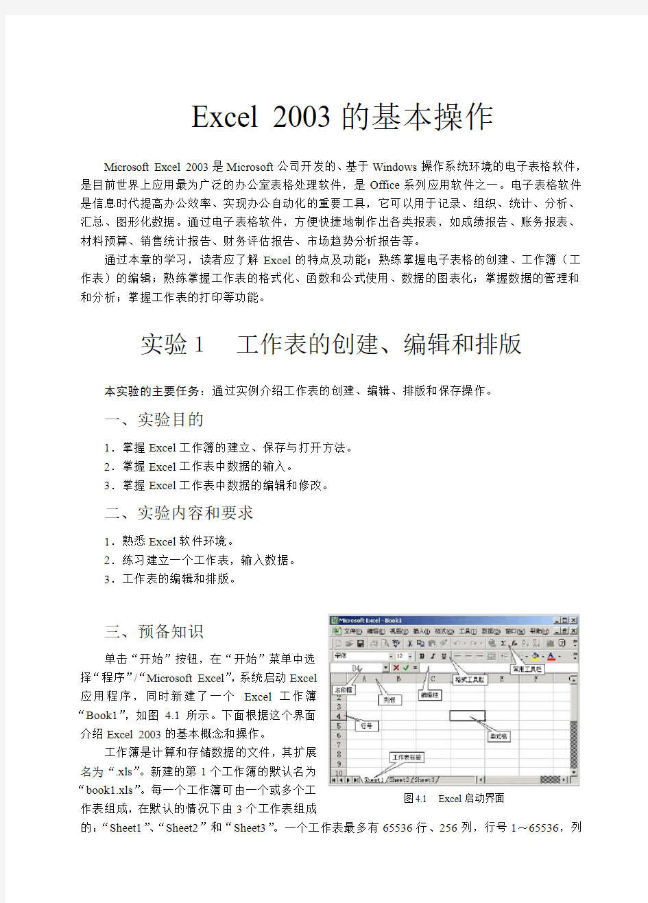 Excel2003的基本操作汇总