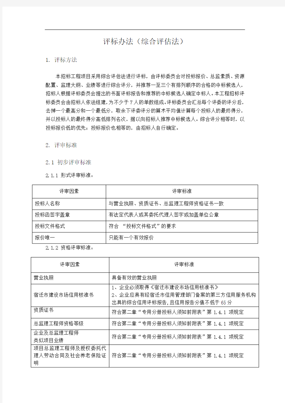 评标办法(综合评估法)