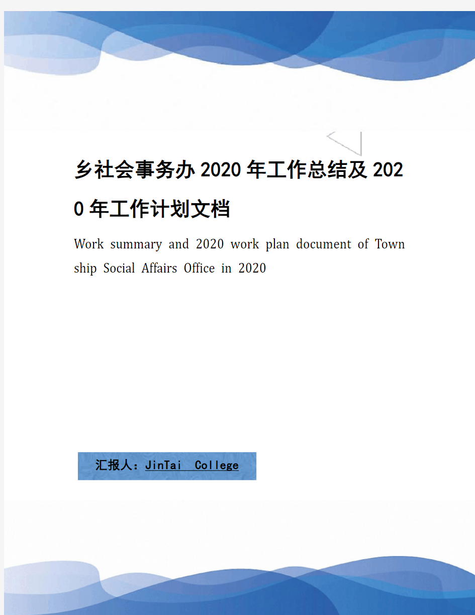 乡社会事务办2020年工作总结及2020年工作计划文档