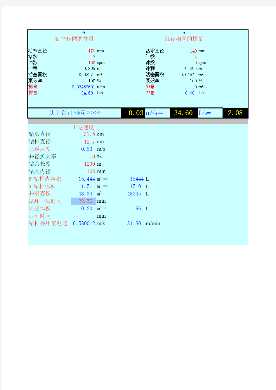 钻井泥浆排量计算