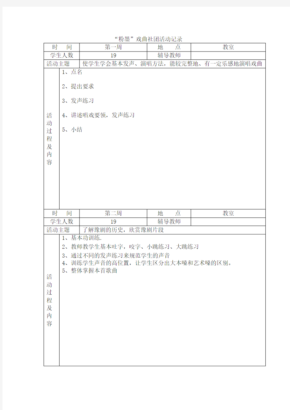 戏曲社团活动记录