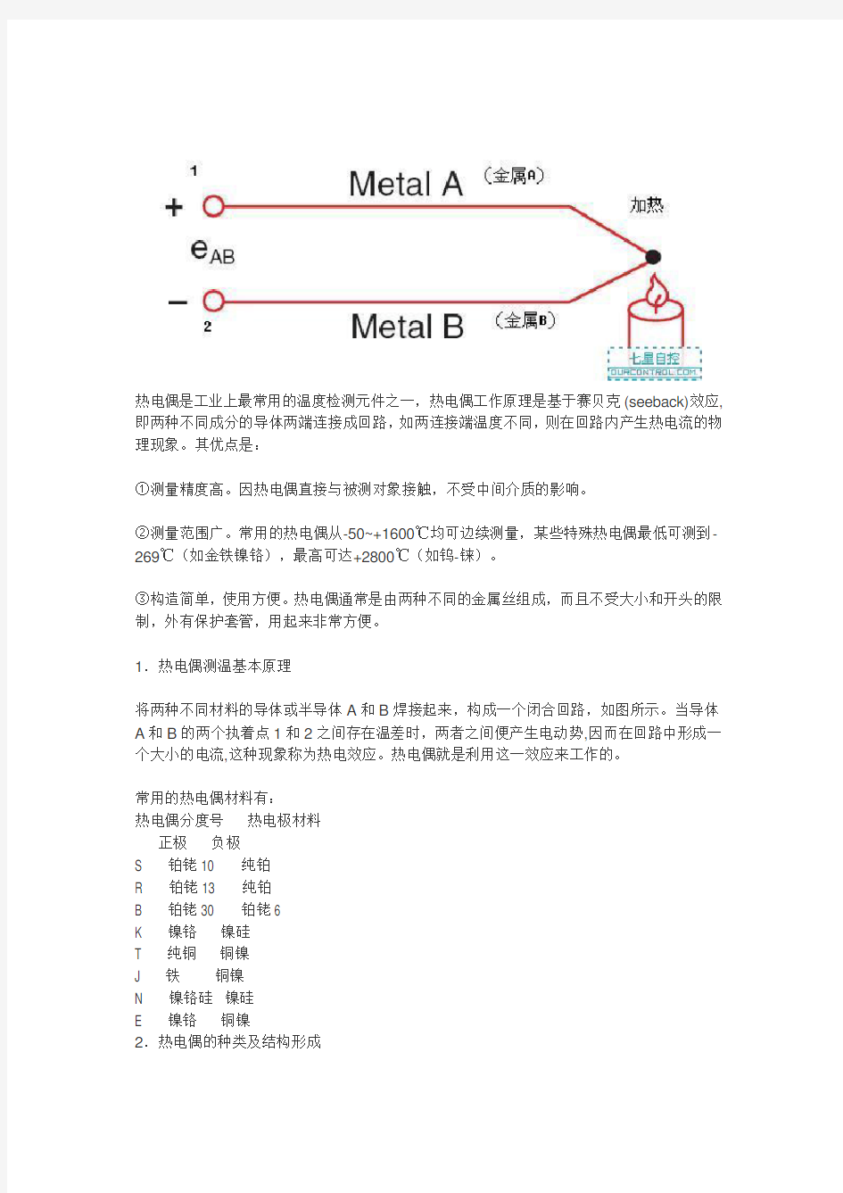 热电偶测温原理及常见故障