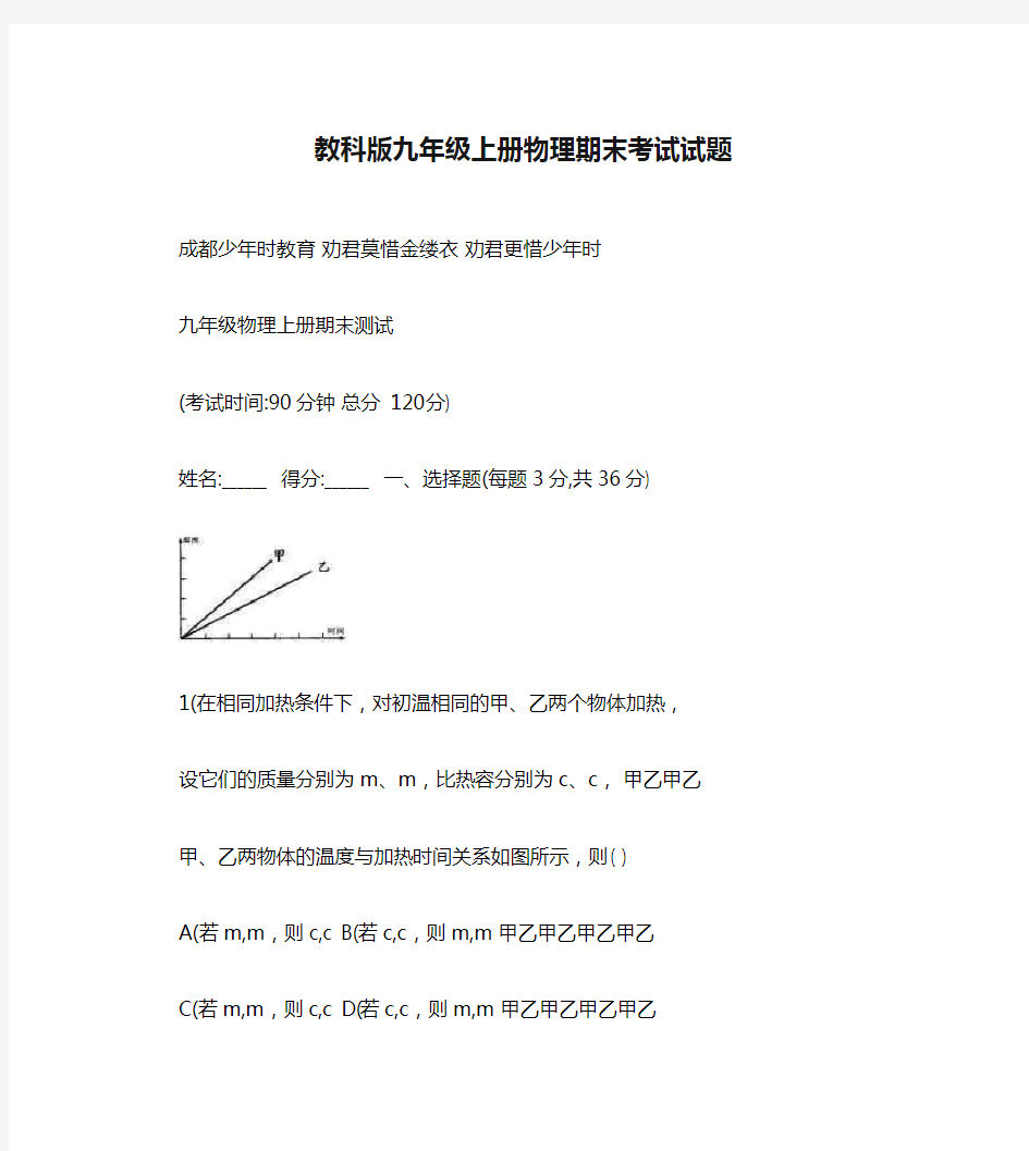 教科版九年级上册物理期末考试试题