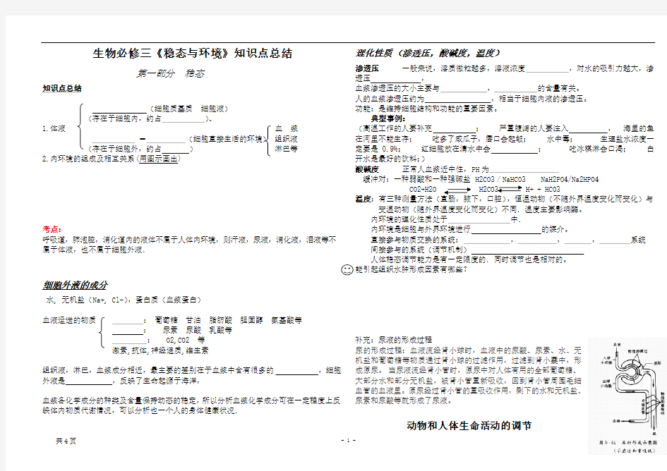 (完整word版)高中生物必修三知识点总结(填空形式)