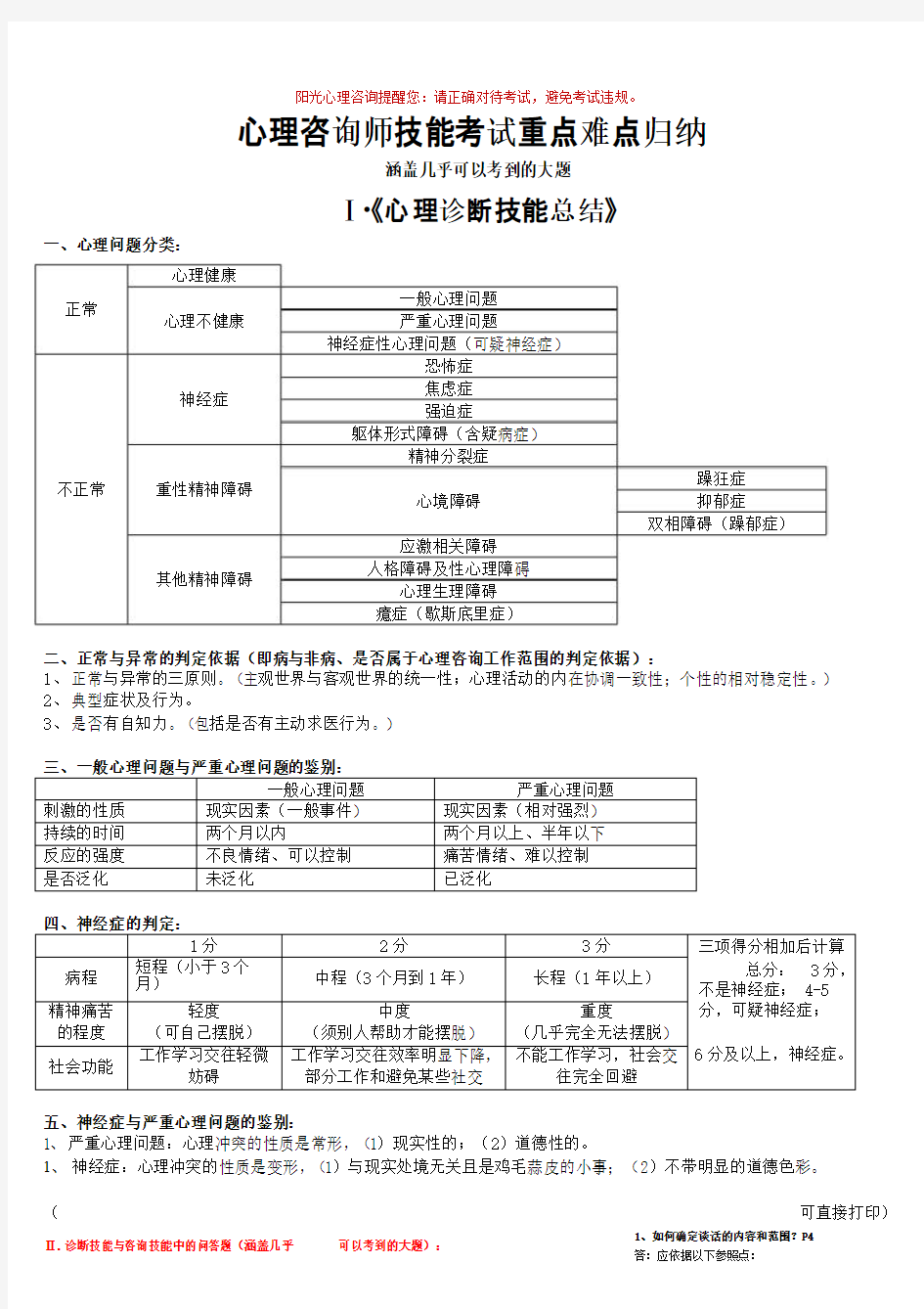 心理咨询师技能知识点整理