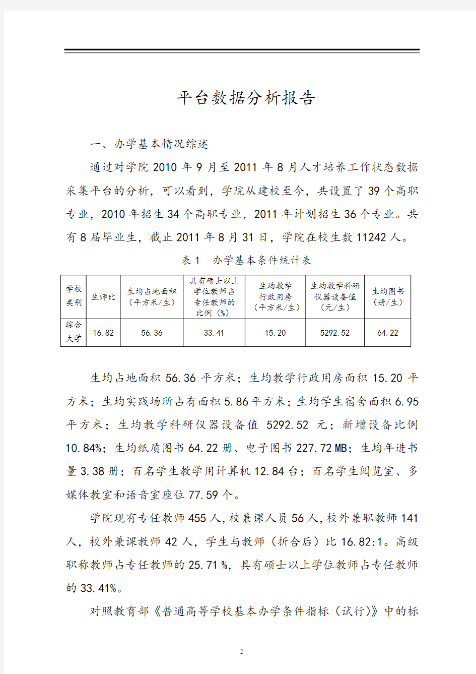 人才培养工作状态大数据采集平台分析报告报告材料