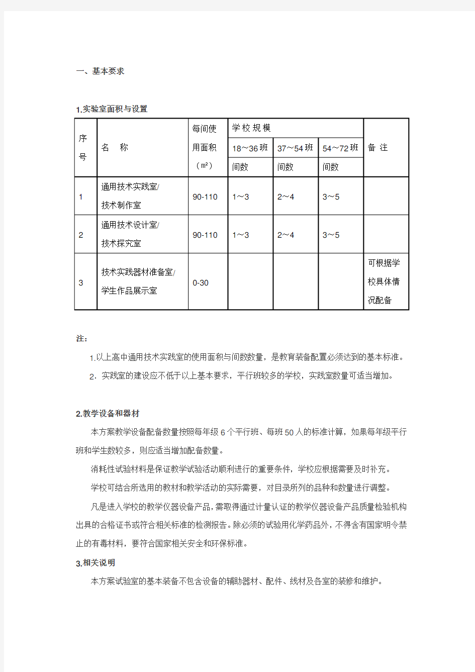 国家普通高中通用技术实验室建设要求