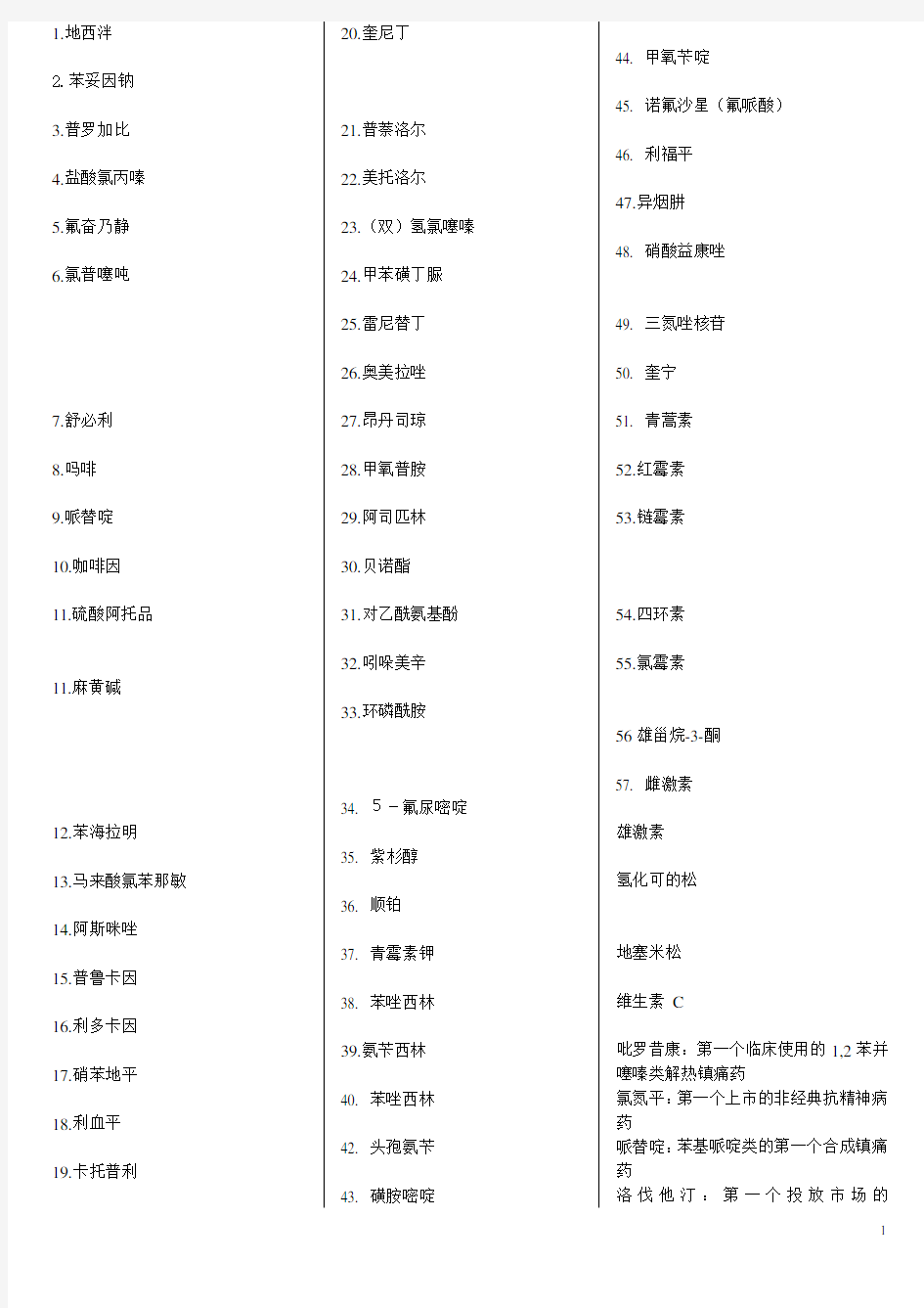 药物化学药物结构式