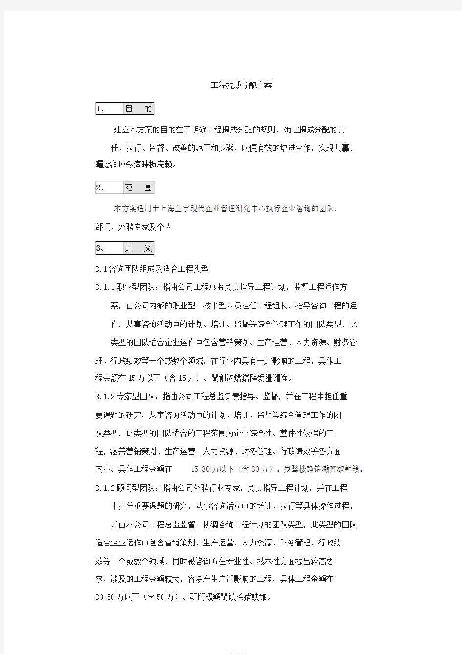 项目提成分配方案