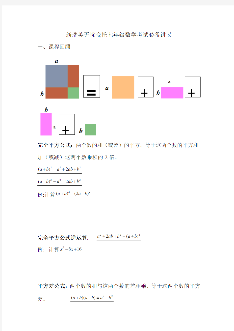 (完整版)完全平方公式和平方差公式