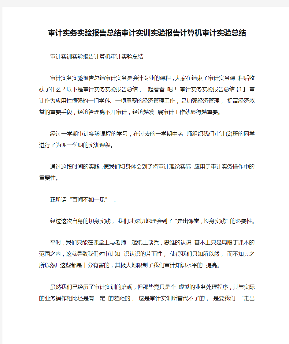 审计实务实验报告总结审计实训实验报告计算机审计实验总结.docx