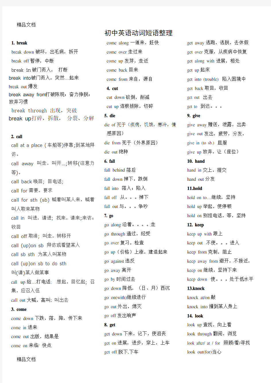 初中英语动词短语归纳教案资料