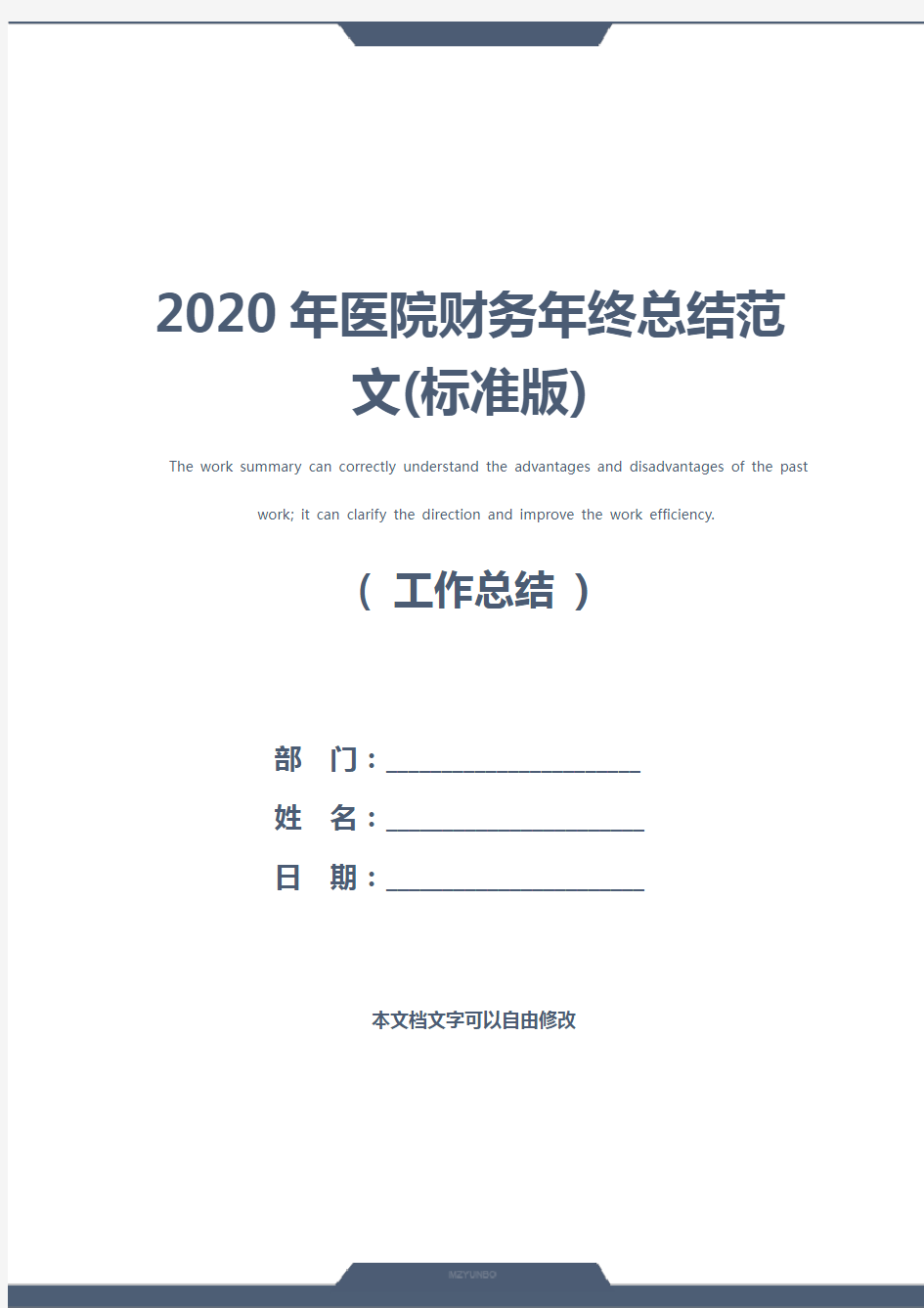 2020年医院财务年终总结范文(标准版)