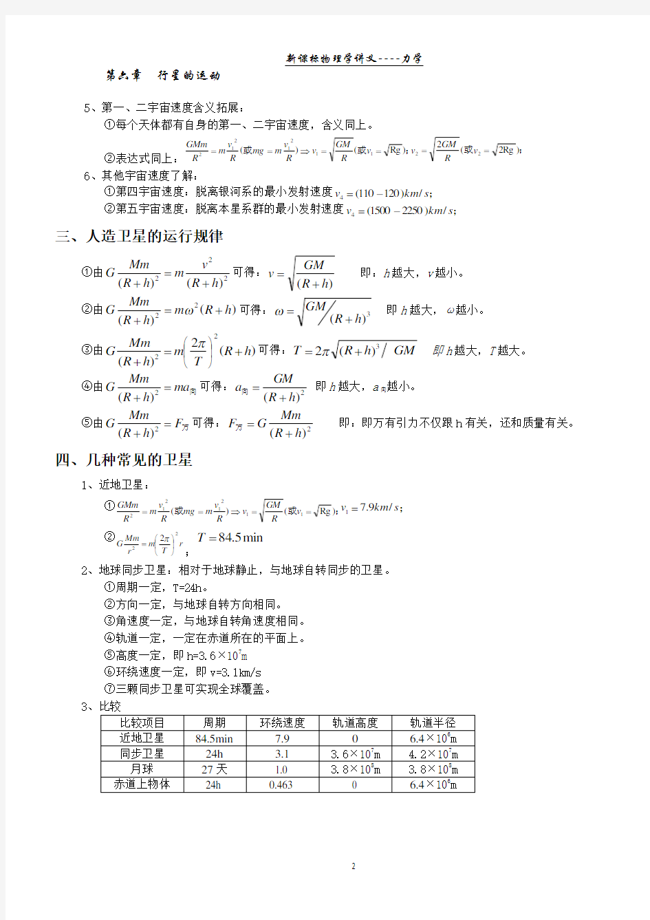 【学霸笔记】物理必修二6.5宇宙航行