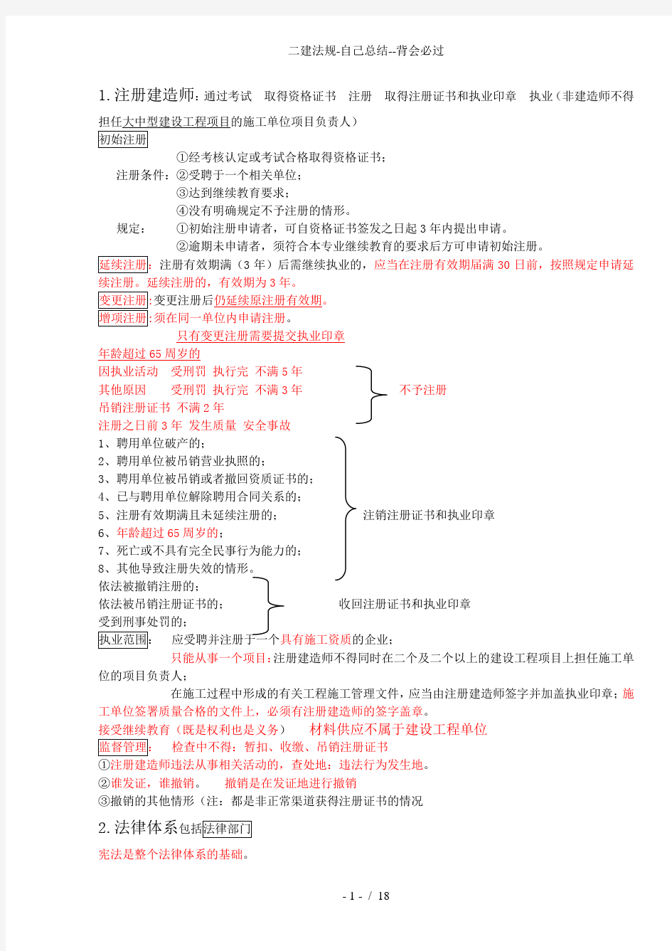 二建法规-自己总结--背会必过