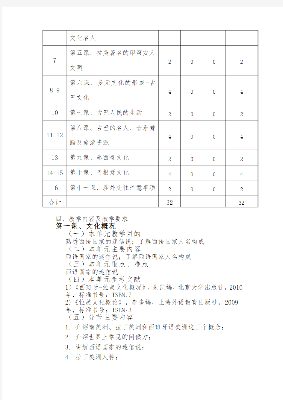 《西班牙-拉美文化欣赏》教学大纲