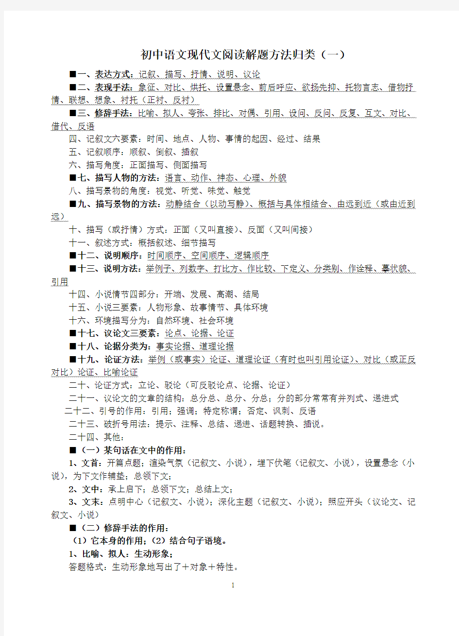初中语文如何做阅读理解方法归类讲解
