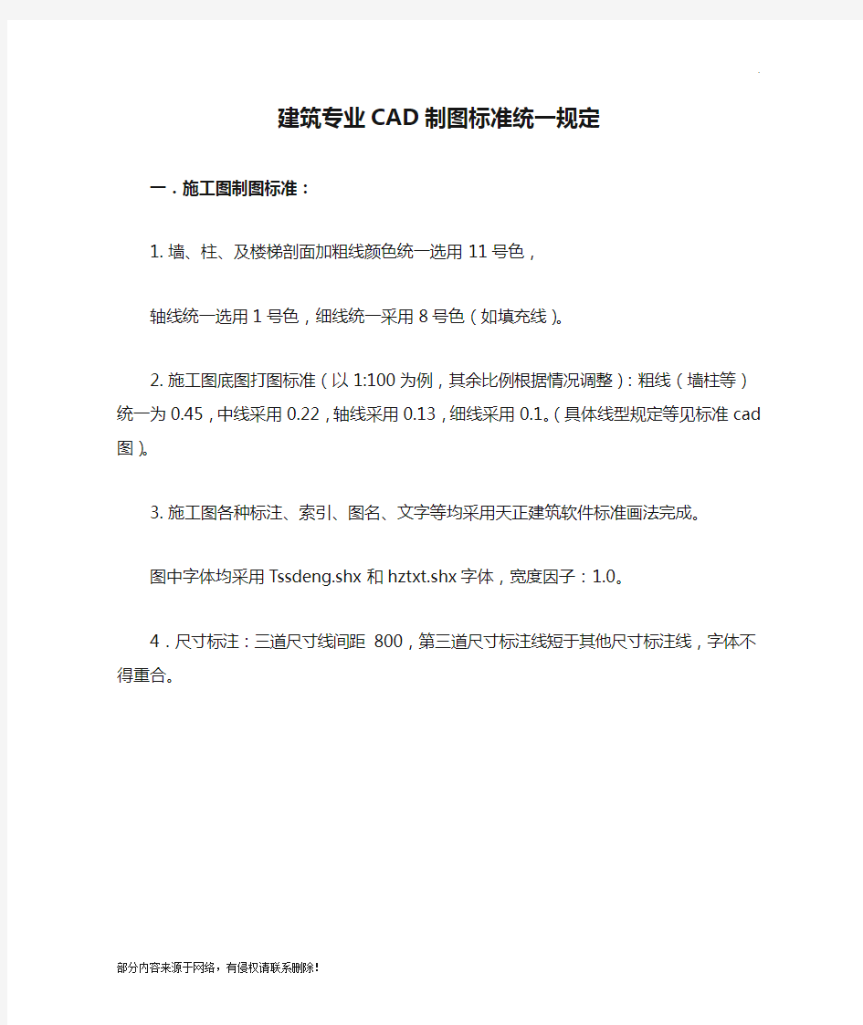 建筑专业CAD制图标准统一规定