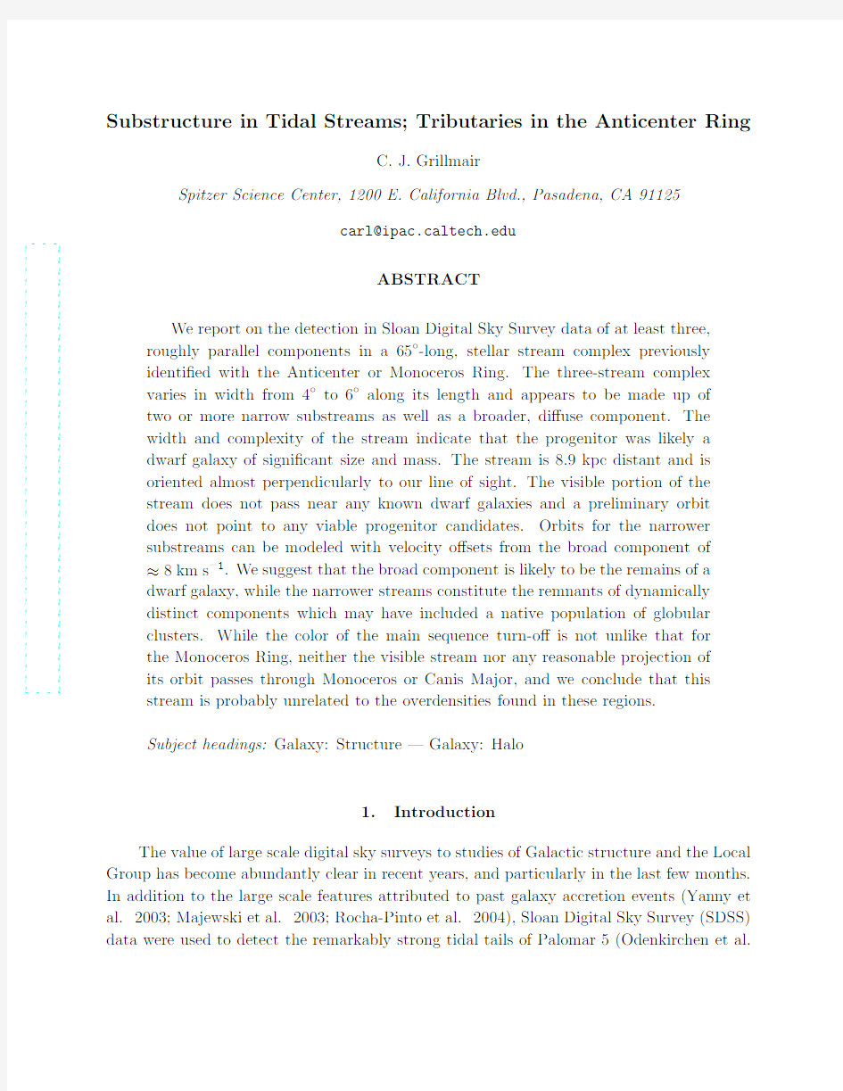 Substructure in Tidal Streams Tributaries in the Anticenter Ring