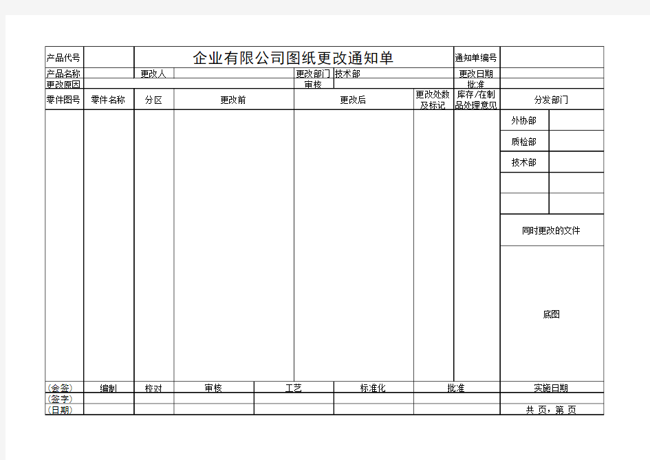 机械图纸更改通知单模板